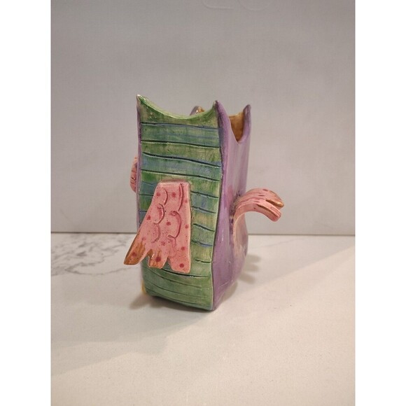 Studio Art Pottery Clay Hoot Owl Signed Figurine Handmade W/ Flippy Tail  Unique - Picture 7 of 11